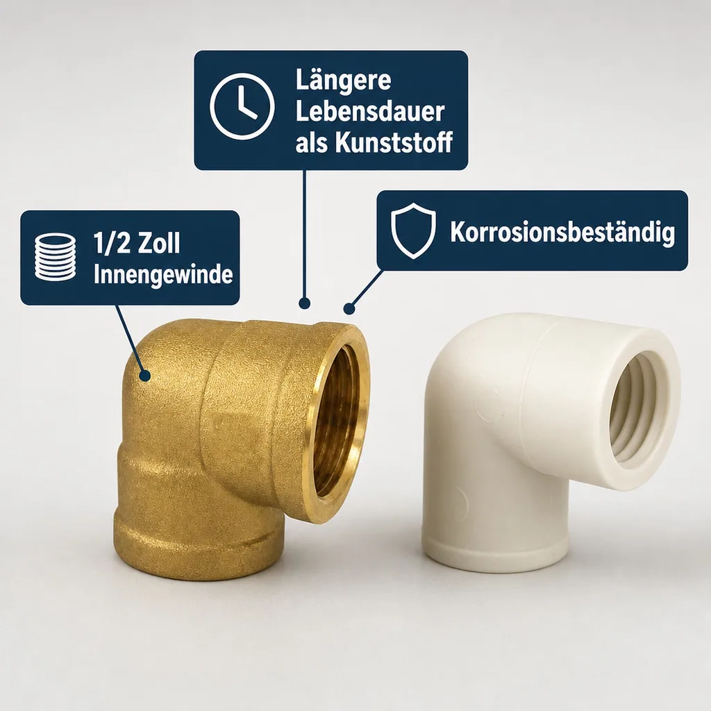 Messing Winkel 90 Grad, Winkel 1/2 Zoll Innengewinde, Messingfitting