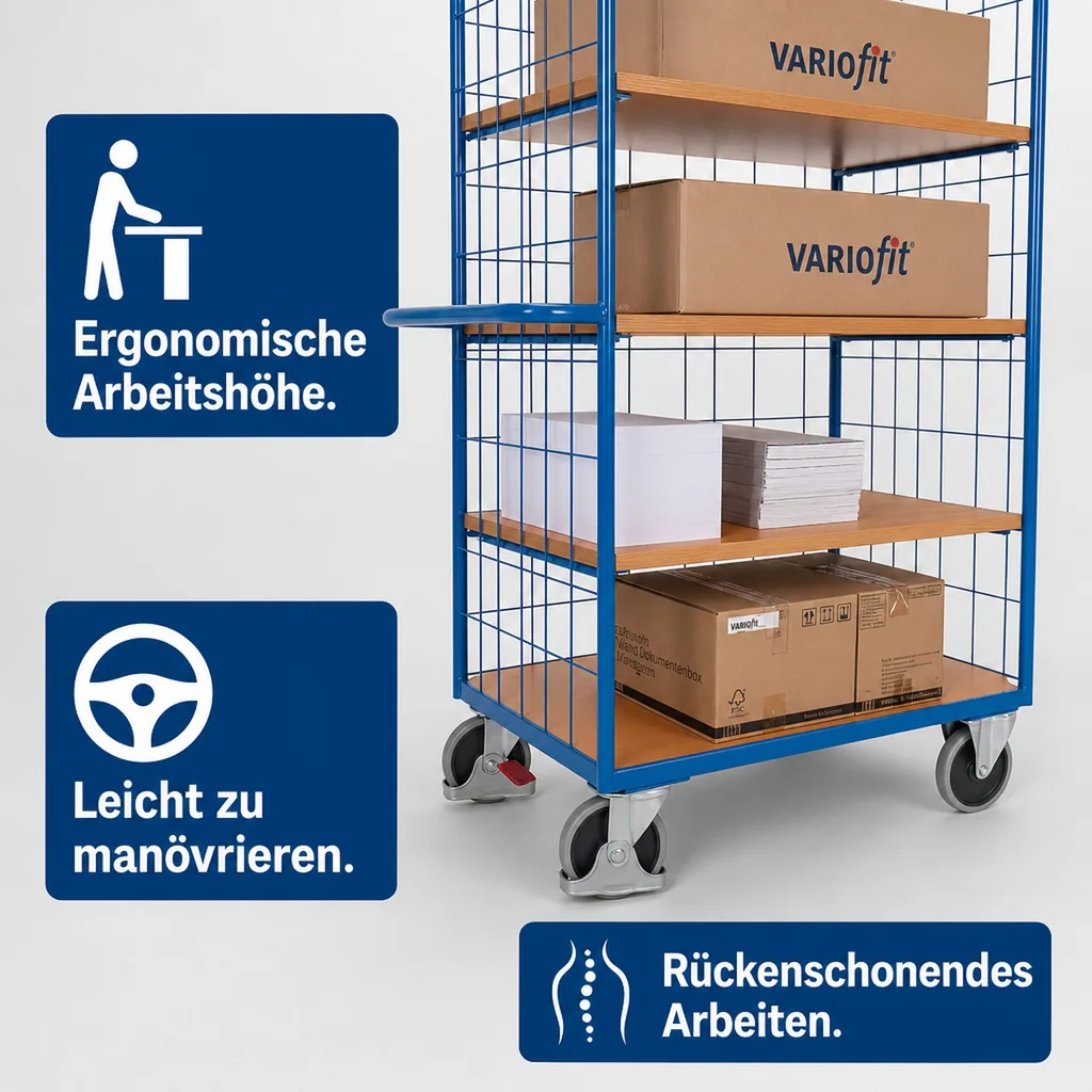 Etagenwagen, klappbarer Wagen, 3 Böden, EasySTOP, 500kg Traglast
