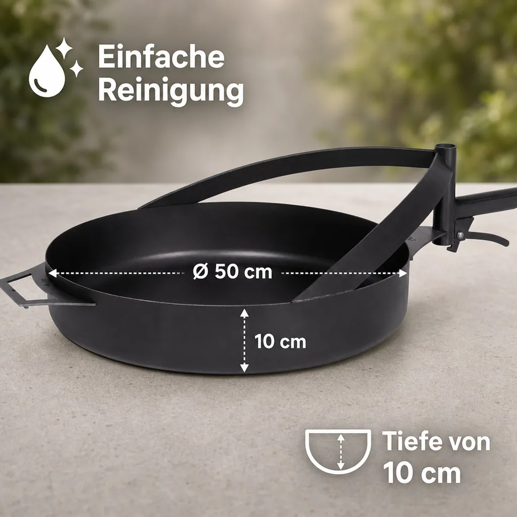 Feuerpfanne 50 cm, Pfanne für Feuerschale, Naturstahl Grillpfanne