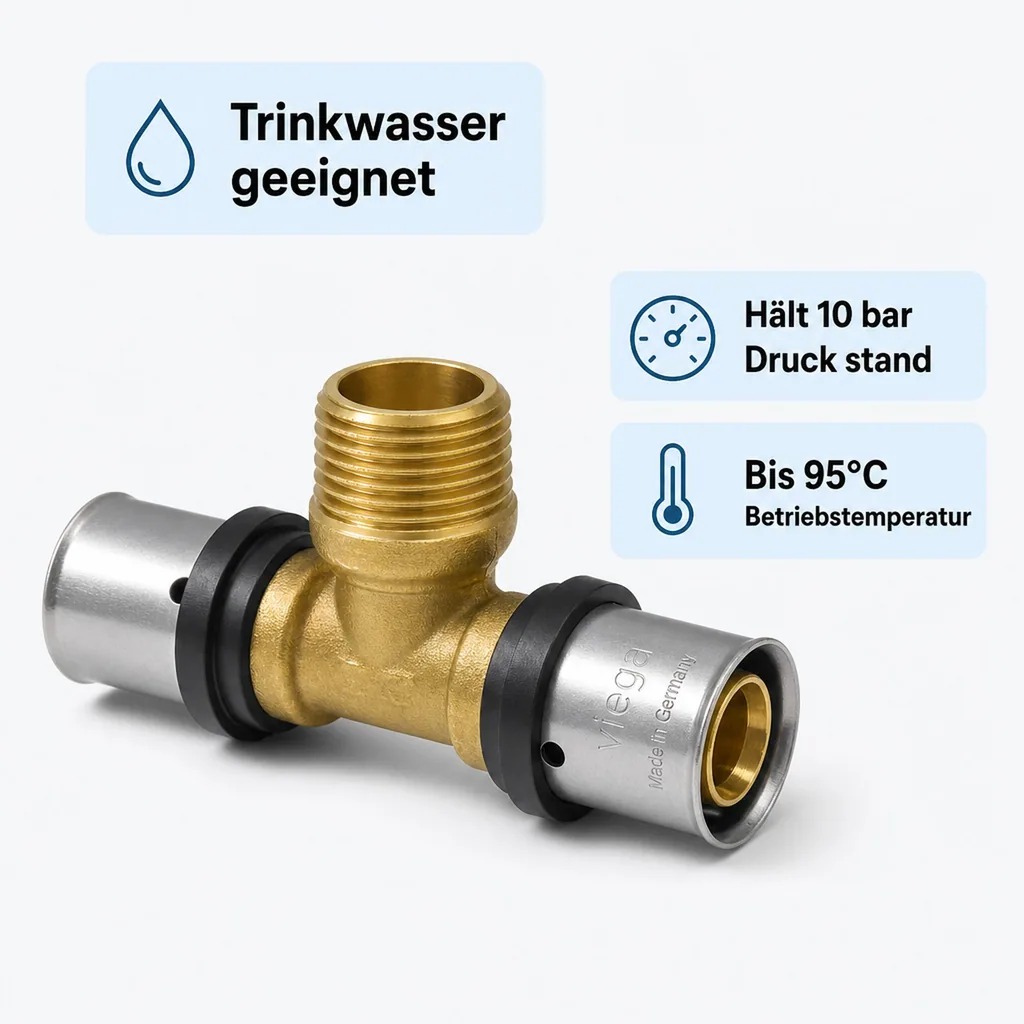 Pressfitting T-Stück 26 mm, T Stück 3/4 Zoll AG, Pressfitting für Mehrschichtverbundrohr