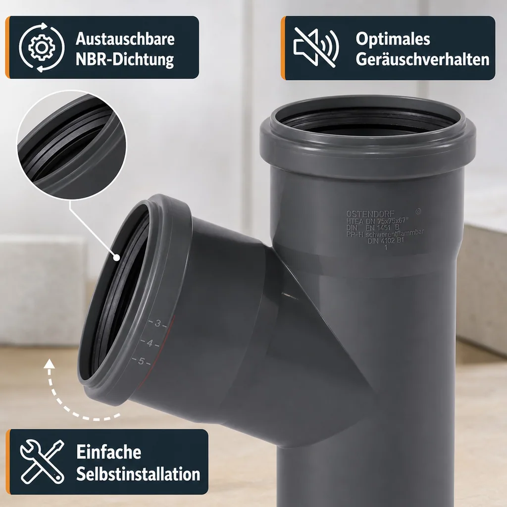 HT Rohr 75, HT Abzweig 67 Grad, Abwasserrohr 75mm