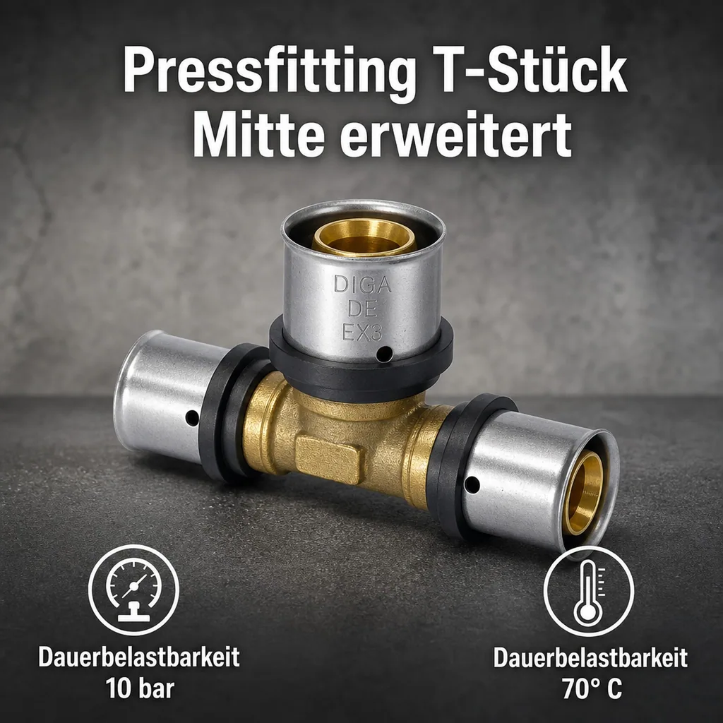 Pressfitting T-Stück Mitte erweitert 20 x 2 - 26 x 3 - 20 x 2
