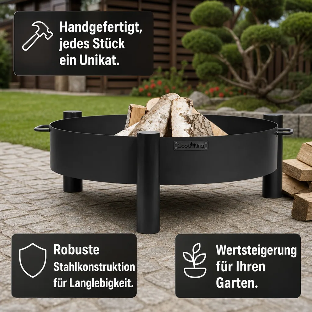 Feuerschale 70 cm, Garten Feuerschale Stahl, handgefertigt