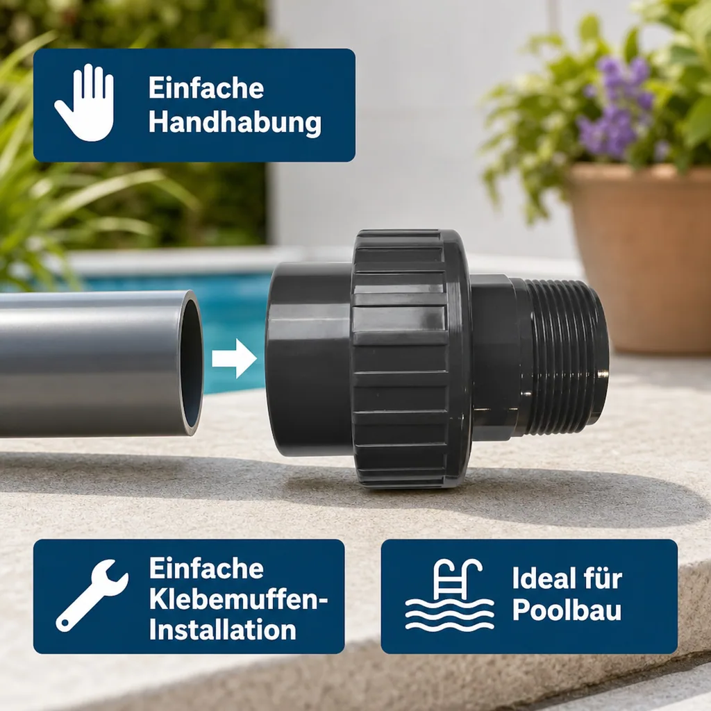 PVC Fittings, Verschraubung 50mm, Klebemuffe