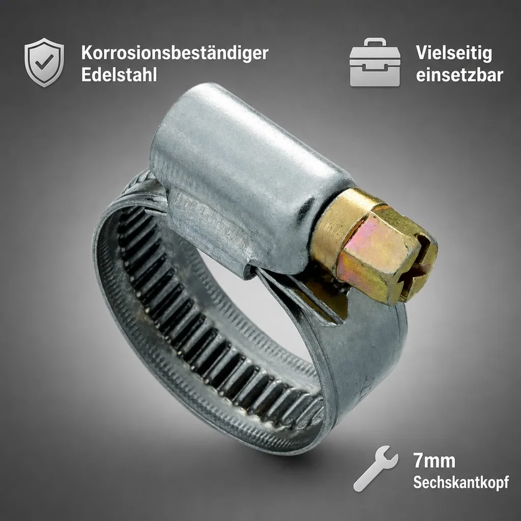 Schlauchschellen, Edelstahl, 9 mm, 12-22 mm, W2
