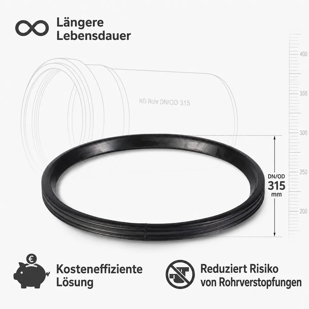 KG Rohr Dichtung DN 315, Ersatzlippendichtring, PVC Rohr