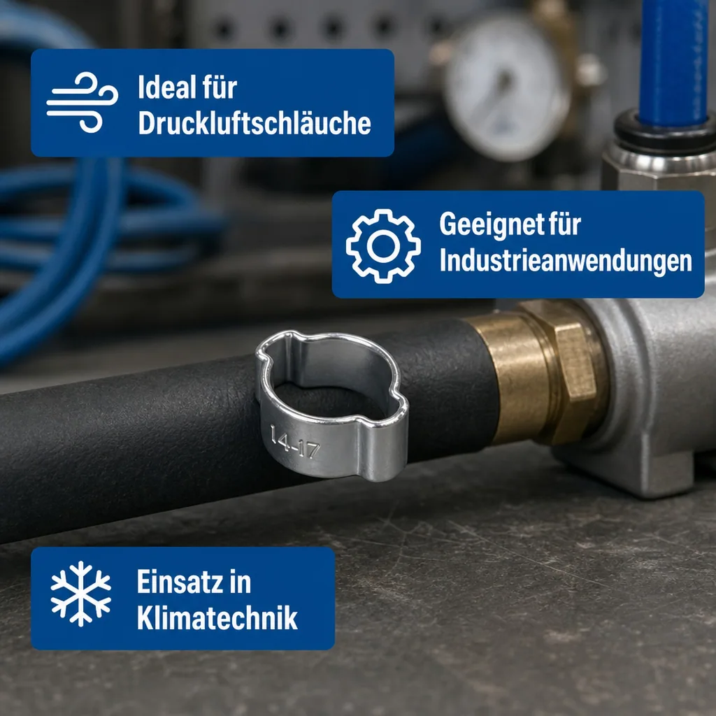 Schlauchschellen, 2 Ohr Klemmschellen 14-17mm, W1 Schellen