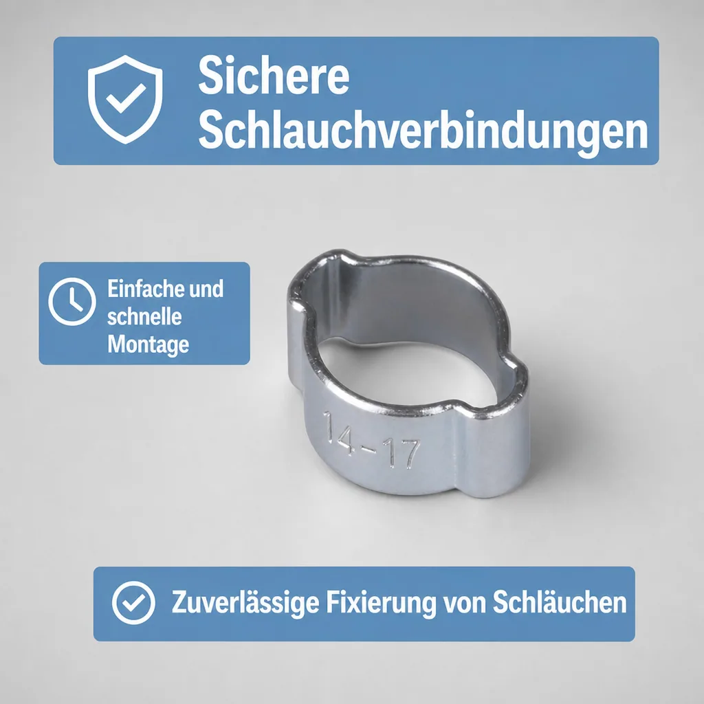 Schlauchschellen, 2 Ohr Klemmschellen 14-17mm, W1 Schellen