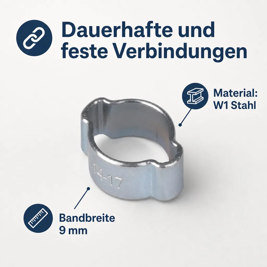 Schlauchschellen, 2 Ohr Klemmschellen 14-17mm, W1 Schellen