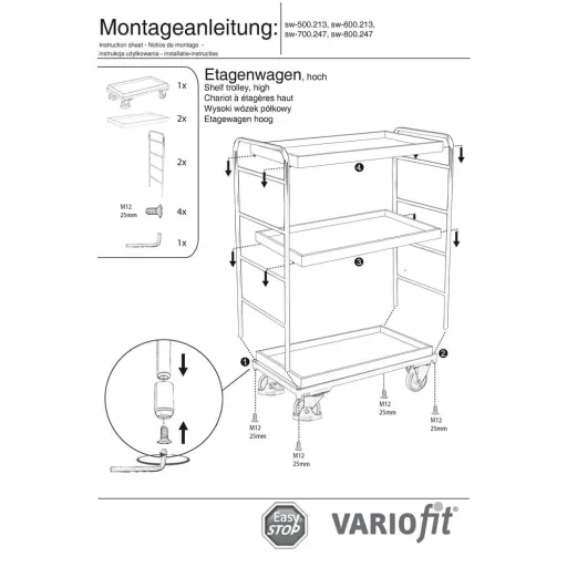 Transportwagen 250 kg, Servierwagen hoch, Etagenwagen Industrie, Tablettwagen