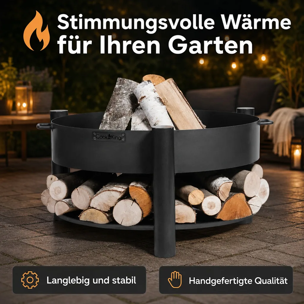 Feuerschale 80 cm, Stahl Feuerschale, Garten, Terrasse