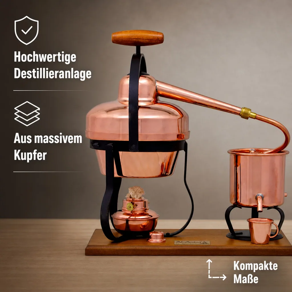 Destille, Destilliergerät, Destillationsapparatur - mit Spiritusbrenner, 1,25L