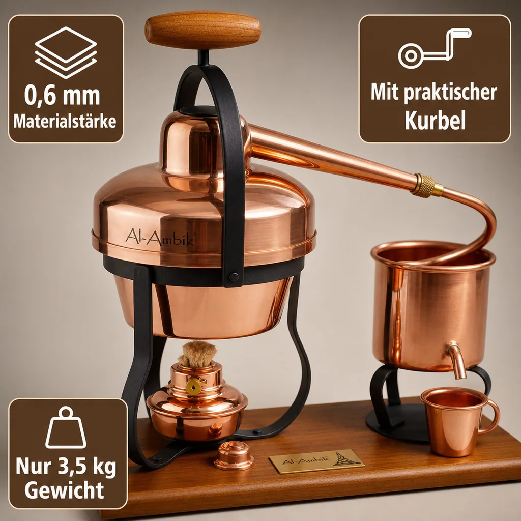 Destille, Destilliergerät, Destillationsapparatur - mit Spiritusbrenner, 1,25L