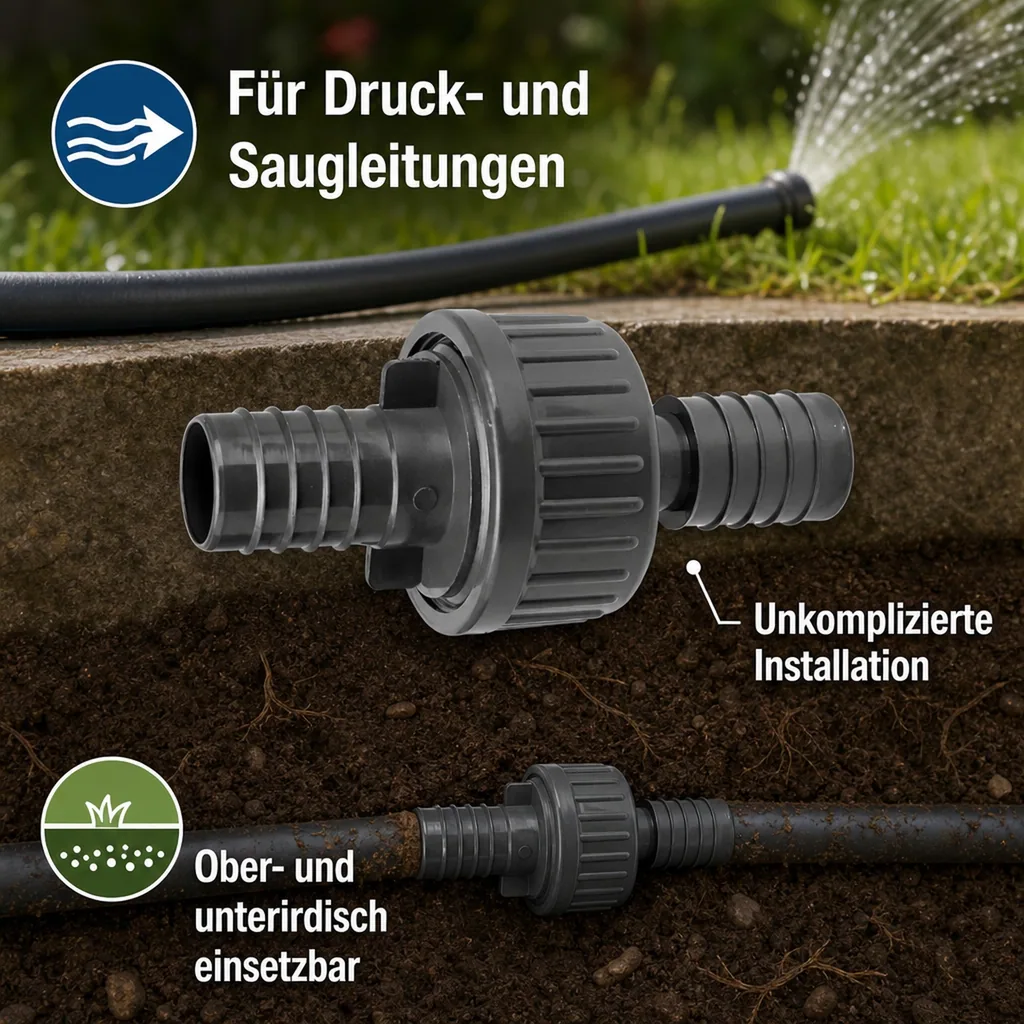 Rückschlagventil 21mm, PVC-U, mit Tüllen, für Schlauch