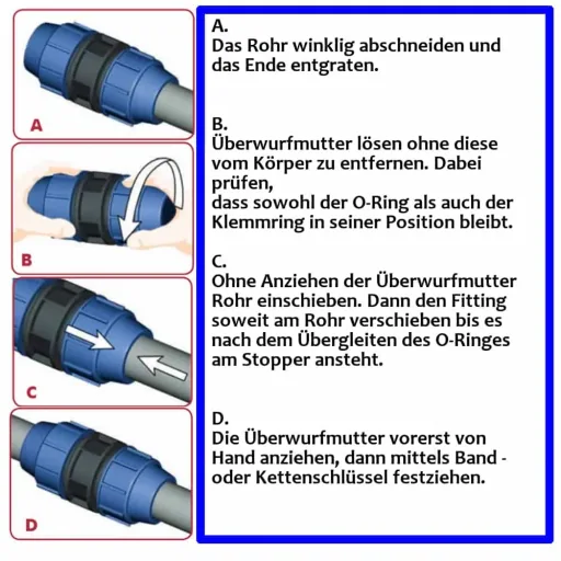 PE Rohr Verschraubung T-Stück 25mm, Klemmverbinder, Trinkwasser geeignet