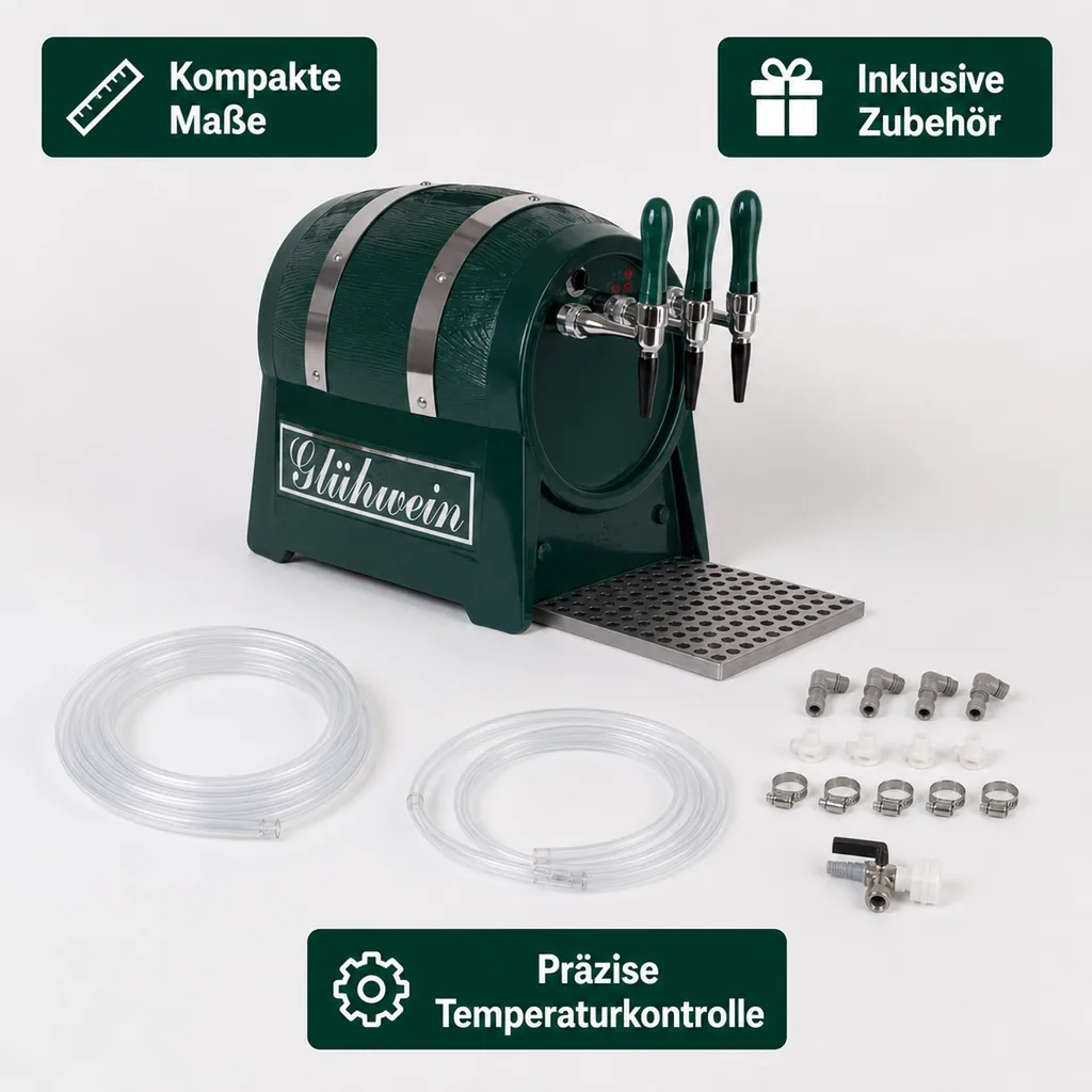 Glühweinzapfanlage, Getränke durchlauferhitzer - mit selbstansaugender Pumpe, Fassform, 3-leitig 6 kW