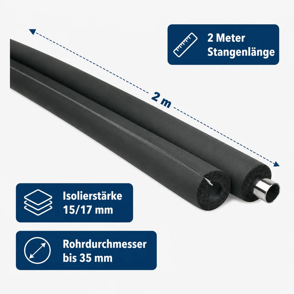 INSUL-TUBE® H PLUS XT Kautschuk 2m Rohrisolierung Ø 35 mm x 15 mm Dämmung 50% GEG selbstklebend