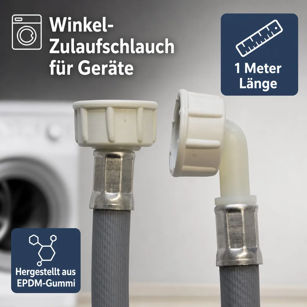 Zulaufschlauch Waschmaschine, Winkel, 3/4 Zoll IG+IG, 1m, EPDM