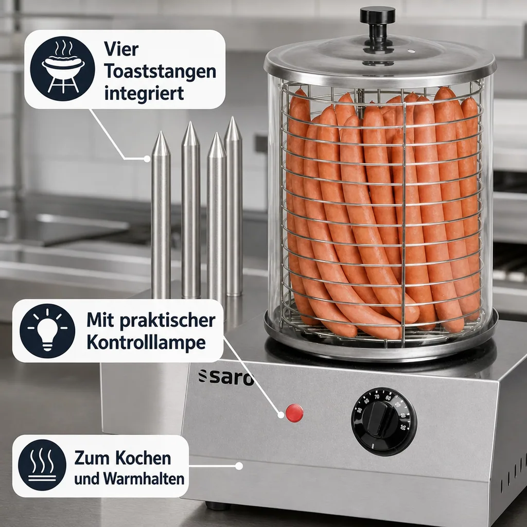 Hot Dog Maker, Bockwurstwärmer, Würstchenwärmer, Hot Dog Steamer - Modell CS-100, Multifunktionaler Edelstahl-Wärmer für perfekte Hot Dogs und mehr