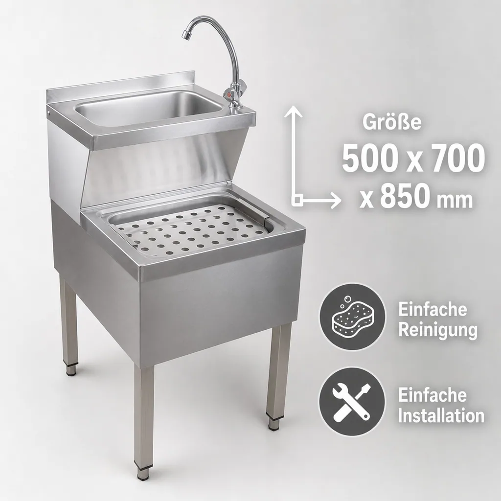 Ausgussbecken, Waschbecken - Edelstahl, mit Mischarmatur und Siphon, für Hygiene & Effizienz