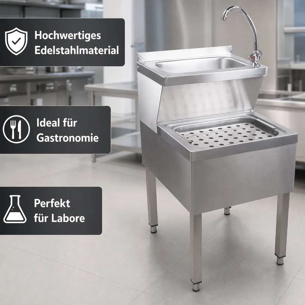 Ausgussbecken, Waschbecken - Edelstahl, mit Mischarmatur und Siphon, für Hygiene & Effizienz