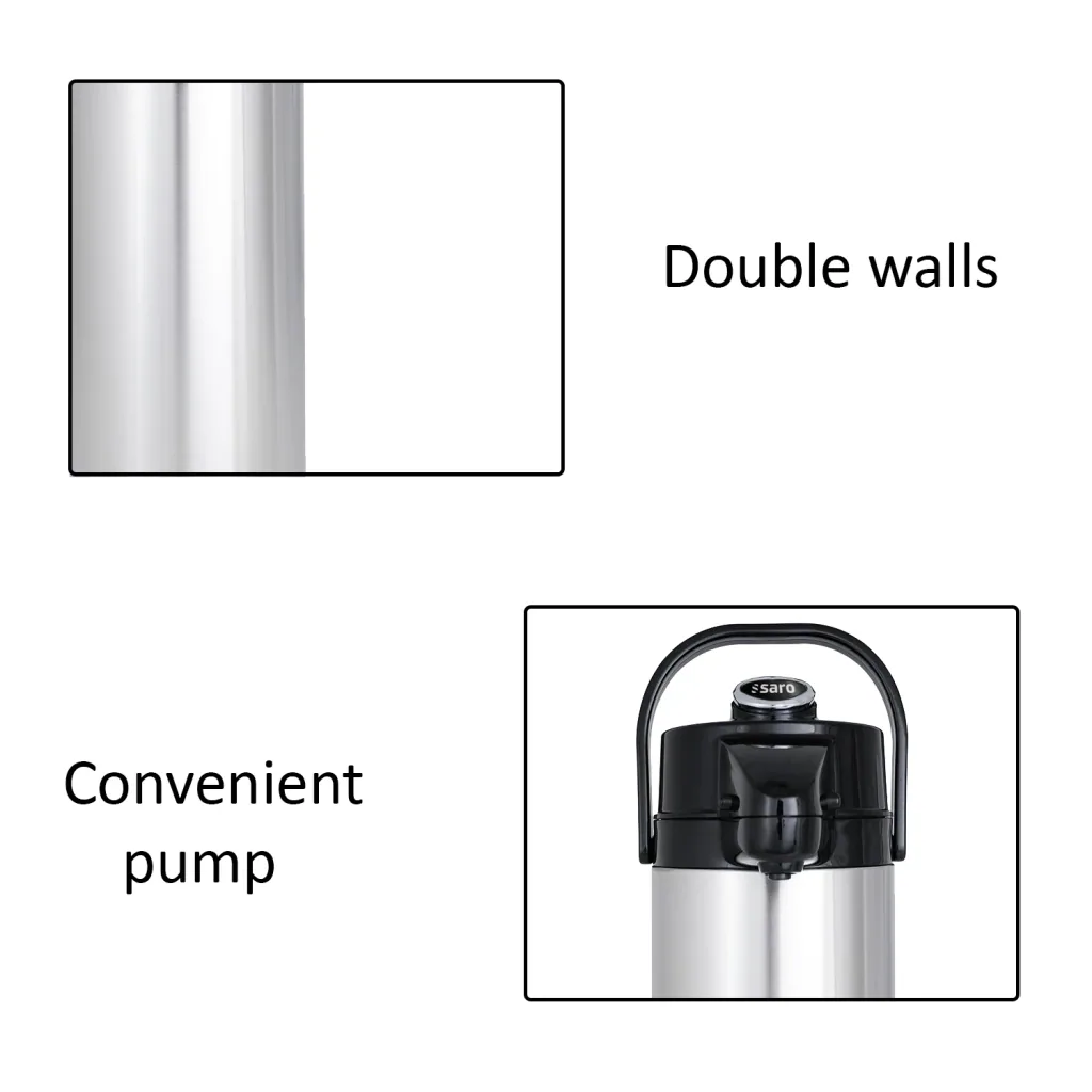 Thermoskanne, Pumpkanne - Glas-Innenleben für 24 Stunden Warm- & Kalthaltung, 2,2L