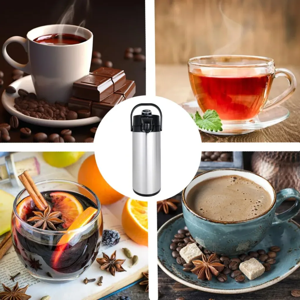 Thermoskanne, Pumpkanne - Glas-Innenleben für 24 Stunden Warm- & Kalthaltung, 2,2L