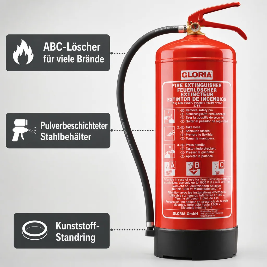 Feuerlöscher, Pulverlöscher - PD 6 GA, 6 kg, ABC-Löscher mit Manometer & Wandhalterung
