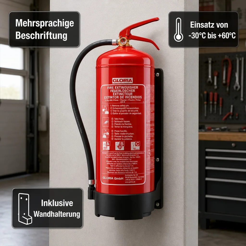 Feuerlöscher, Pulverlöscher - PD 6 GA, 6 kg, ABC-Löscher mit Manometer & Wandhalterung