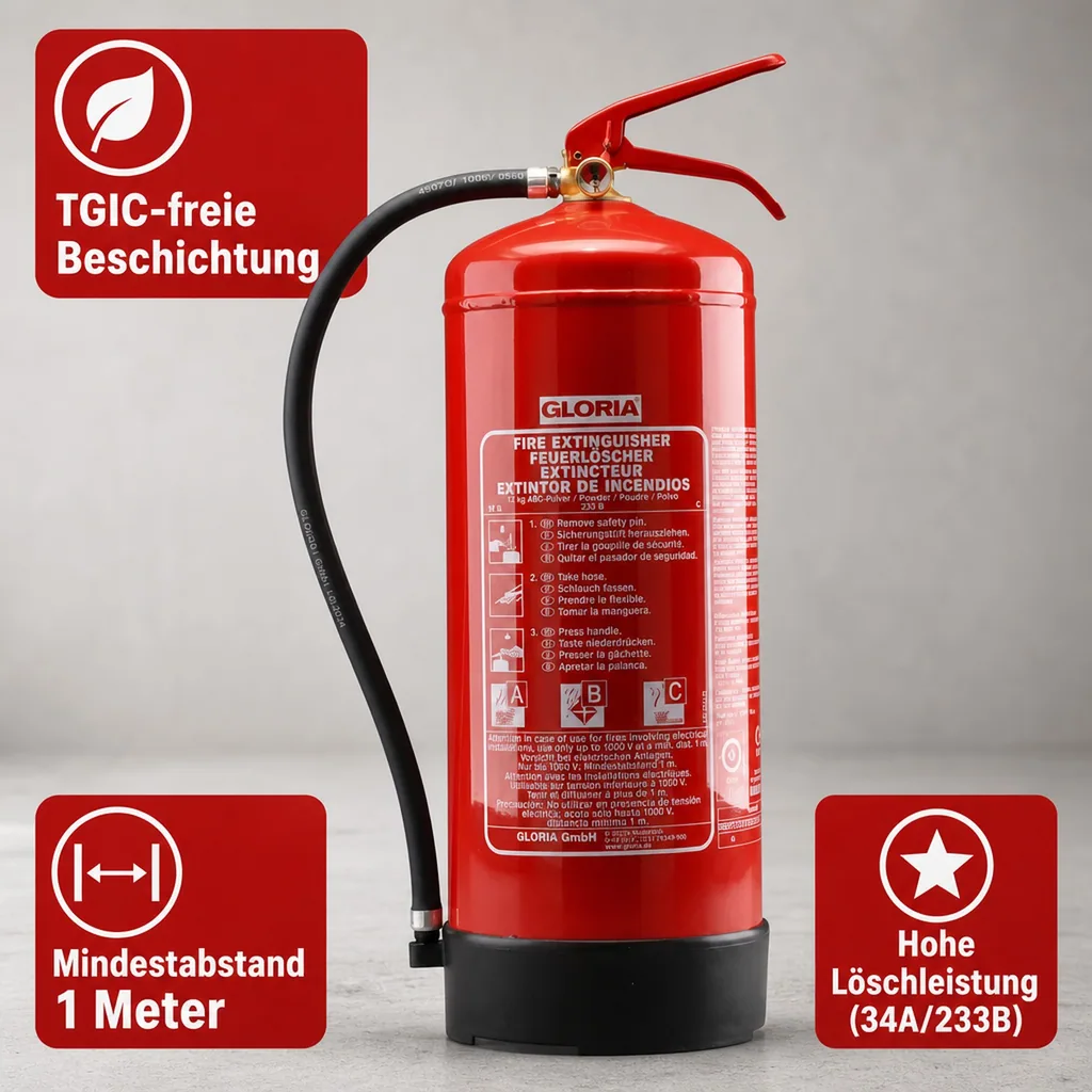 Feuerlöscher, Pulverlöscher - PD 6 GA, 6 kg, ABC-Löscher mit Manometer & Wandhalterung