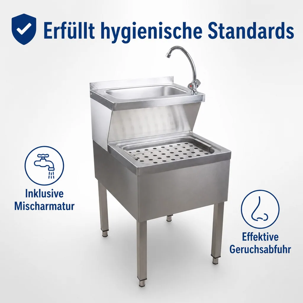 Ausgussbecken, Handwaschbecken Gastro - Kombi, Edelstahl, 500x600x850 mm