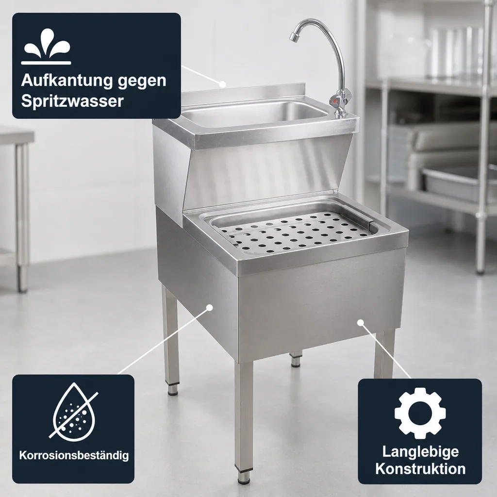 Ausgussbecken, Handwaschbecken Gastro - Kombi, Edelstahl, 500x600x850 mm