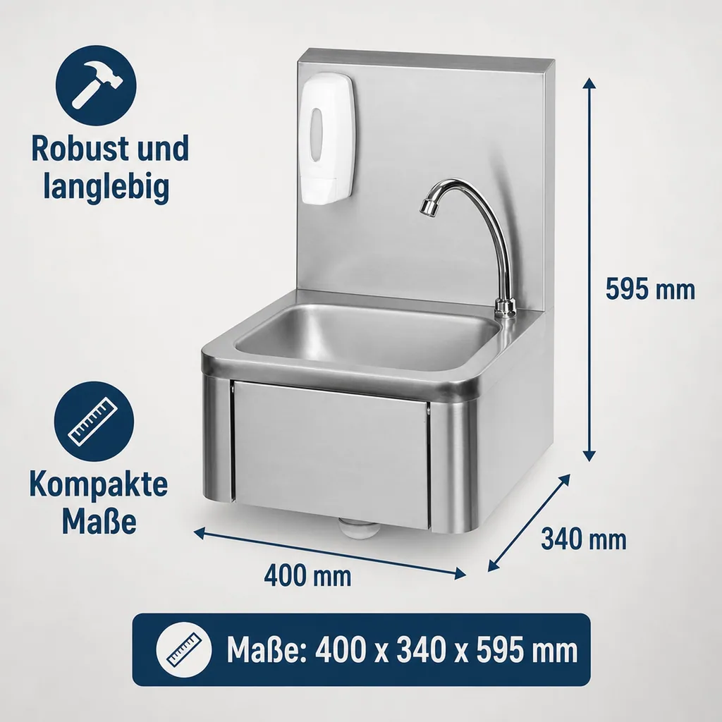 Ausgussbecken, Waschbecken - Edelstahl, Gastro, 400 x 340 x 595 mm