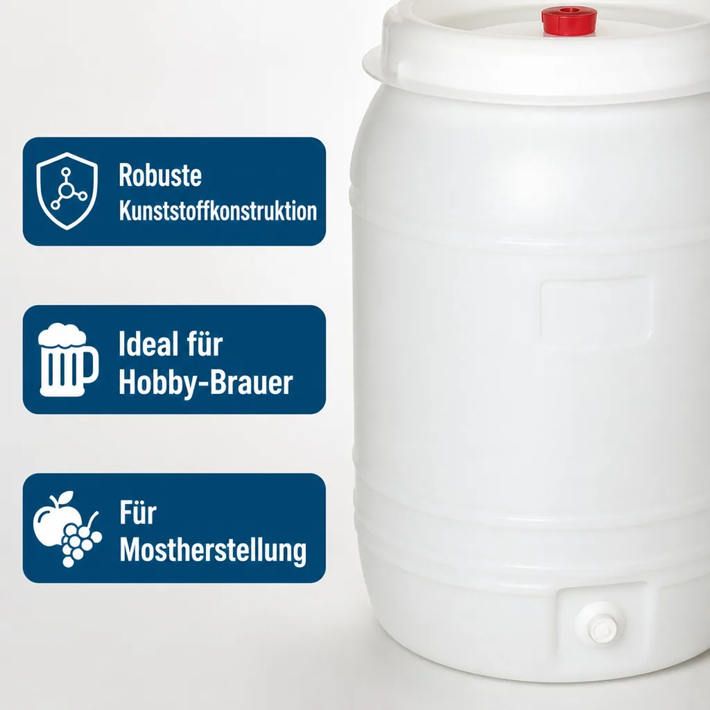 Gärbehälter, Getränkefass, Mostfass - Kunststoff, Gärspund + Zapfhahn, 60L