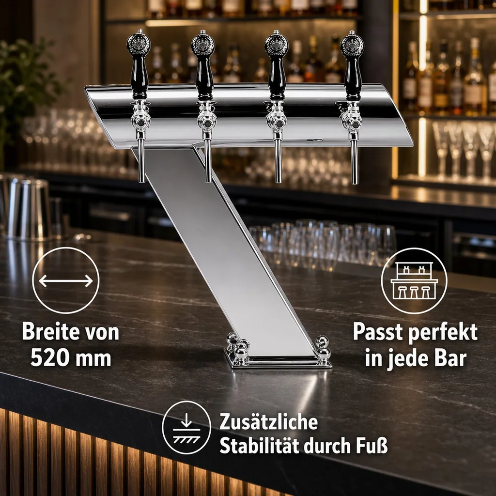 Bierzapfsäule, Schanksäule Bier - mit Querbalken, CNS matt-geschliffen, 4-leitig