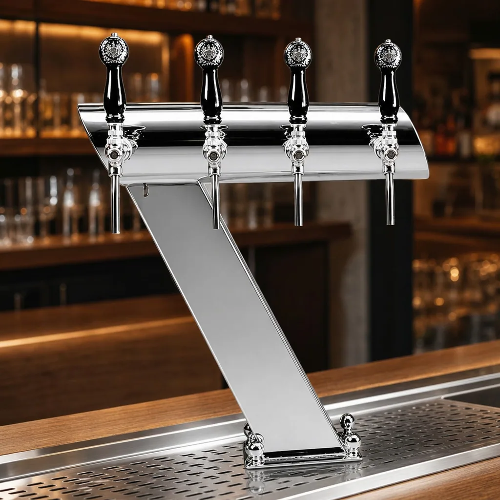 Bierzapfsäule, Schanksäule Bier - mit Querbalken, CNS matt-geschliffen, 4-leitig