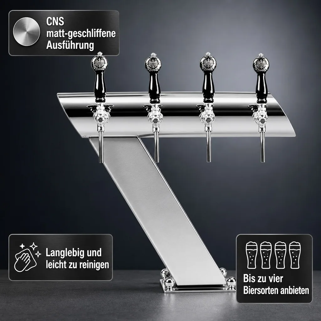Bierzapfsäule, Schanksäule Bier - mit Querbalken, CNS matt-geschliffen, 4-leitig