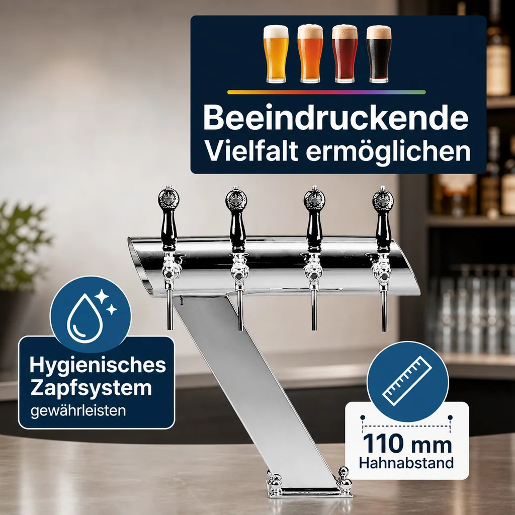 Bierzapfsäule, Schanksäule Bier - mit Querbalken, CNS matt-geschliffen, 4-leitig