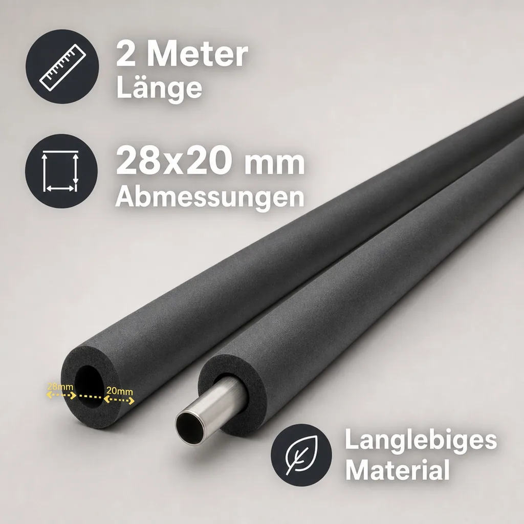 Rohrisolierung, Rohrdämmung 2m, Flexibel, Schwarz 28x20 mm
