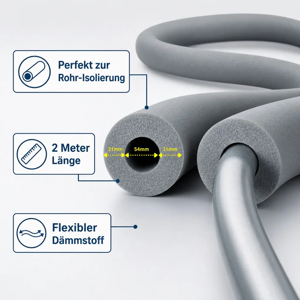 AEROFLEX® SH Rohrisolierung 2 m, flexible Dämmung aus geschlossenzelligem Schaumkautschuk, schwarz, 54 x 30 mm