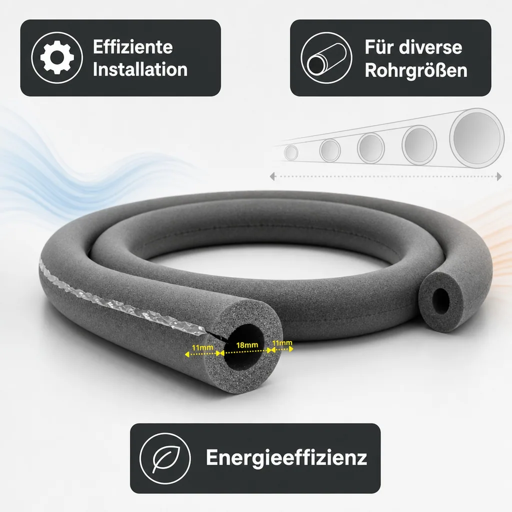 AEROFLEX® SH XT Rohrisolierung, Rohrdämmung - 2m, Selbstklebend, Flexibler Dämmstoff aus Geschlossenzelligem Schaum Kautschukbasis, Schwarz - 18 x 10 mm