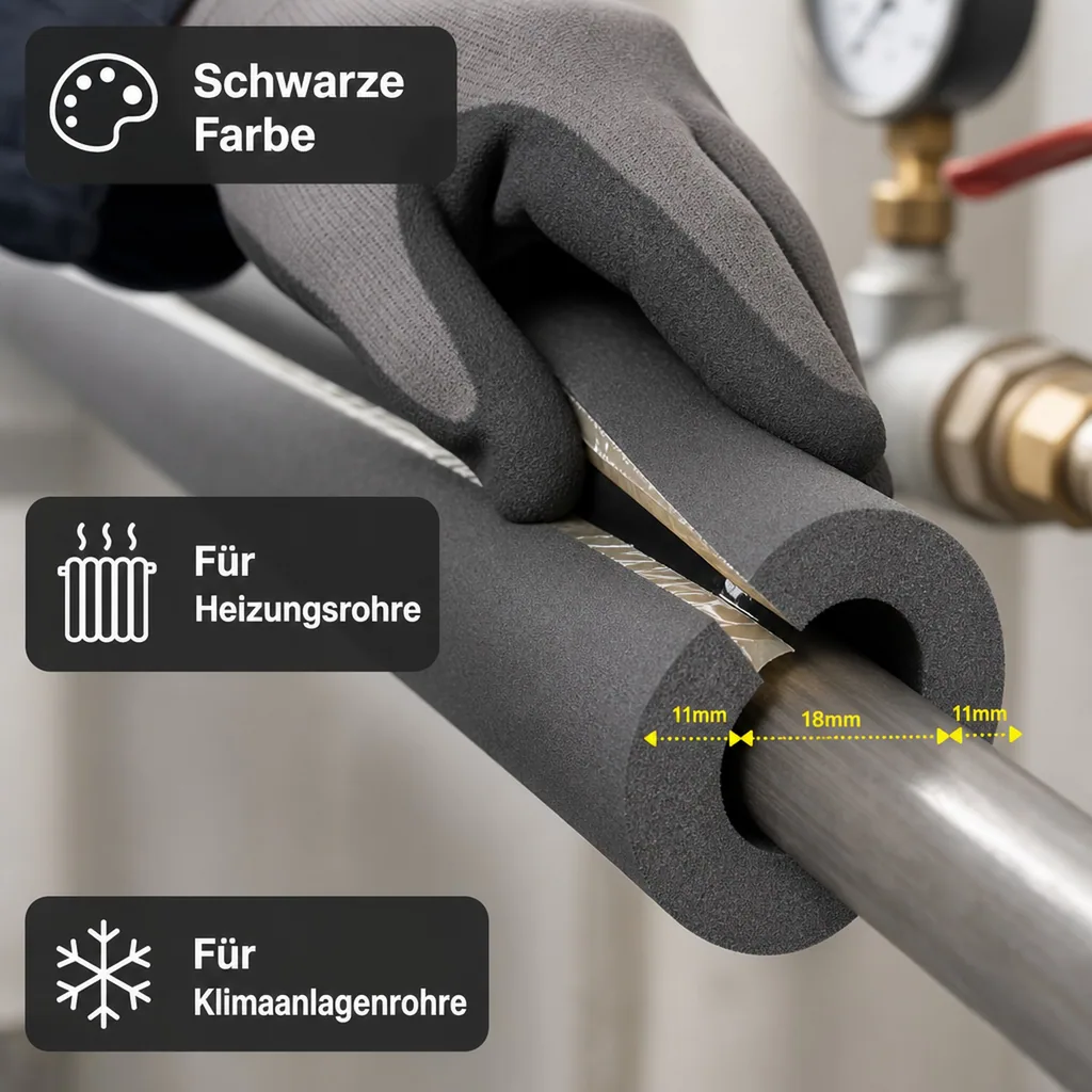 AEROFLEX® SH XT Rohrisolierung, Rohrdämmung - 2m, Selbstklebend, Flexibler Dämmstoff aus Geschlossenzelligem Schaum Kautschukbasis, Schwarz - 18 x 10 mm