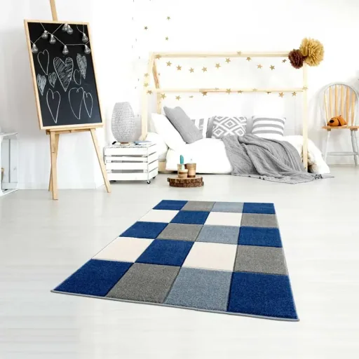 Livone Kinderteppich Patchwork blau, Teppichgrösse: 120 x 180 cm