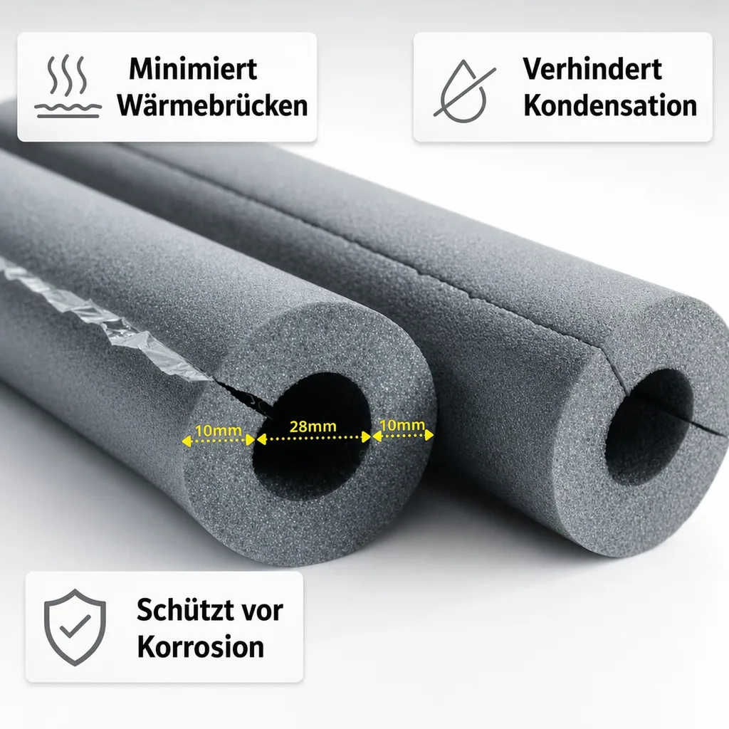 Rohrisolation, Selbstklebend, Schwarz, 28 x 10 mm/16m, Flexibler Schaum