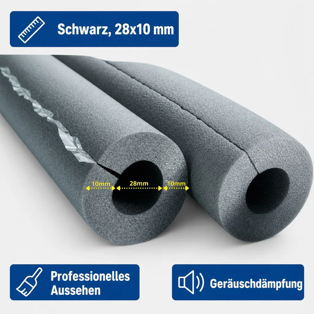 Rohrisolation, Selbstklebend, Schwarz, 28 x 10 mm/16m, Flexibler Schaum