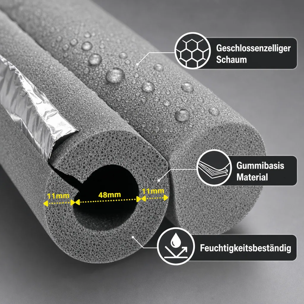 AEROFLEX® SH XT Rohrisolierung, Rohrdämmung - 2 m, selbstklebend, flexibles Isoliermaterial aus geschlossenzelligem Schaumgummi, schwarz - 48 x 10 mm