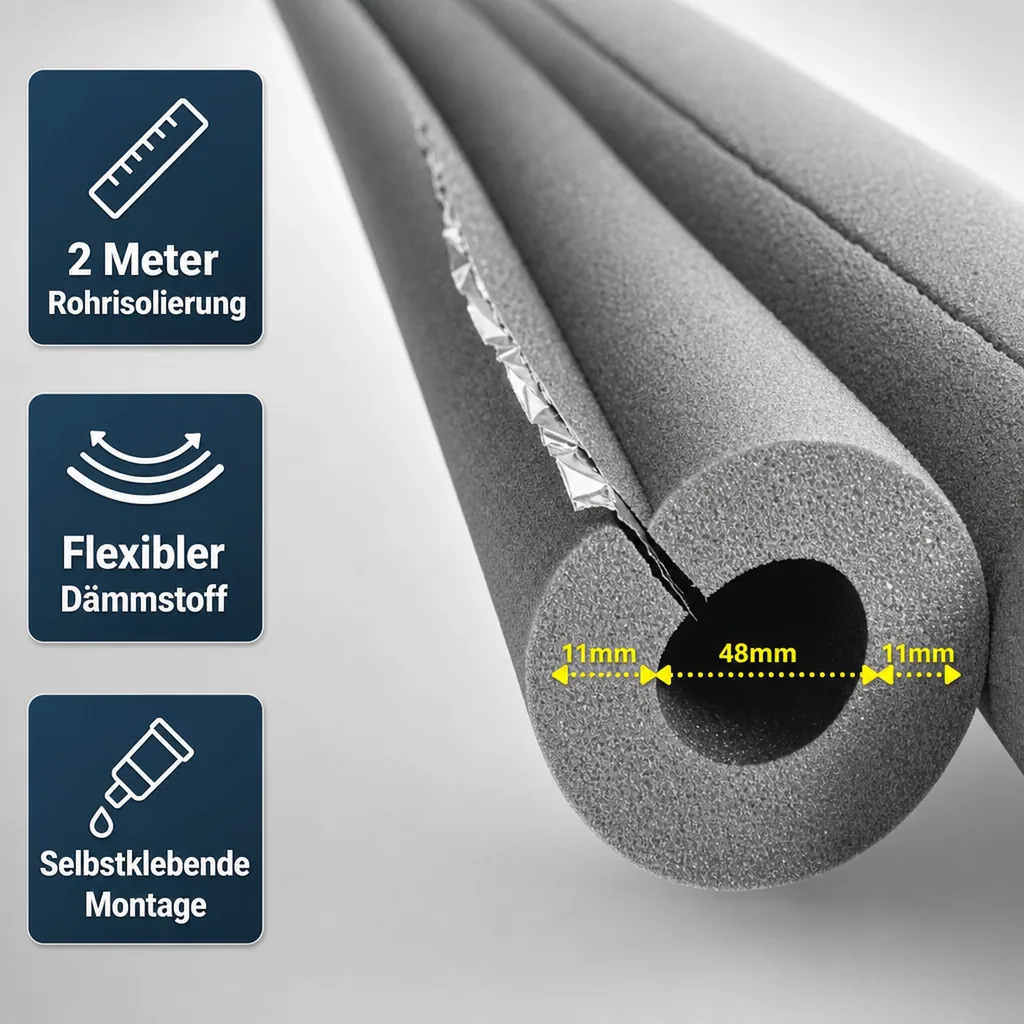 AEROFLEX® SH XT Rohrisolierung, Rohrdämmung - 2 m, selbstklebend, flexibles Isoliermaterial aus geschlossenzelligem Schaumgummi, schwarz - 48 x 10 mm