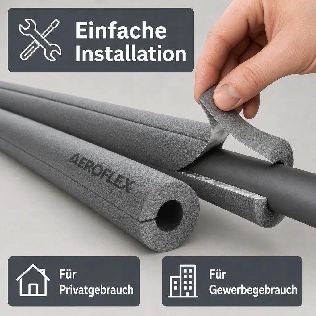 AEROFLEX® SH XT Rohrisolierung, Rohrdämmung - 2 m, selbstklebend, flexibles Dämmmaterial aus geschlossenzelligem Schaumkautschuk, schwarz - 54 x 10 mm