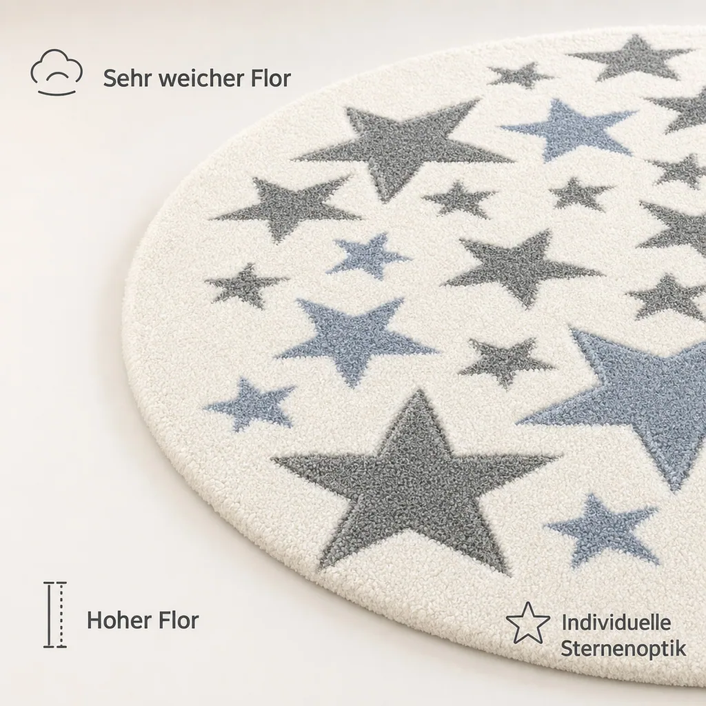 Livone Teppich Stella Sterne blau grau rund, Teppichgrösse: Ø 133 cm