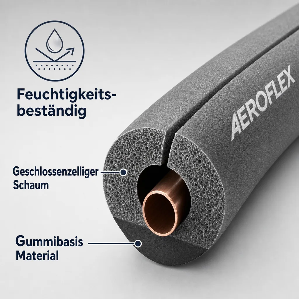 AEROFLEX® SH XT Pipe Insulation, Pipe Lagging - 2m, Self-Adhesive, Flexible Insulation Material from Closed-Cell Foam Rubber Base, Black - 15 x 10 mm